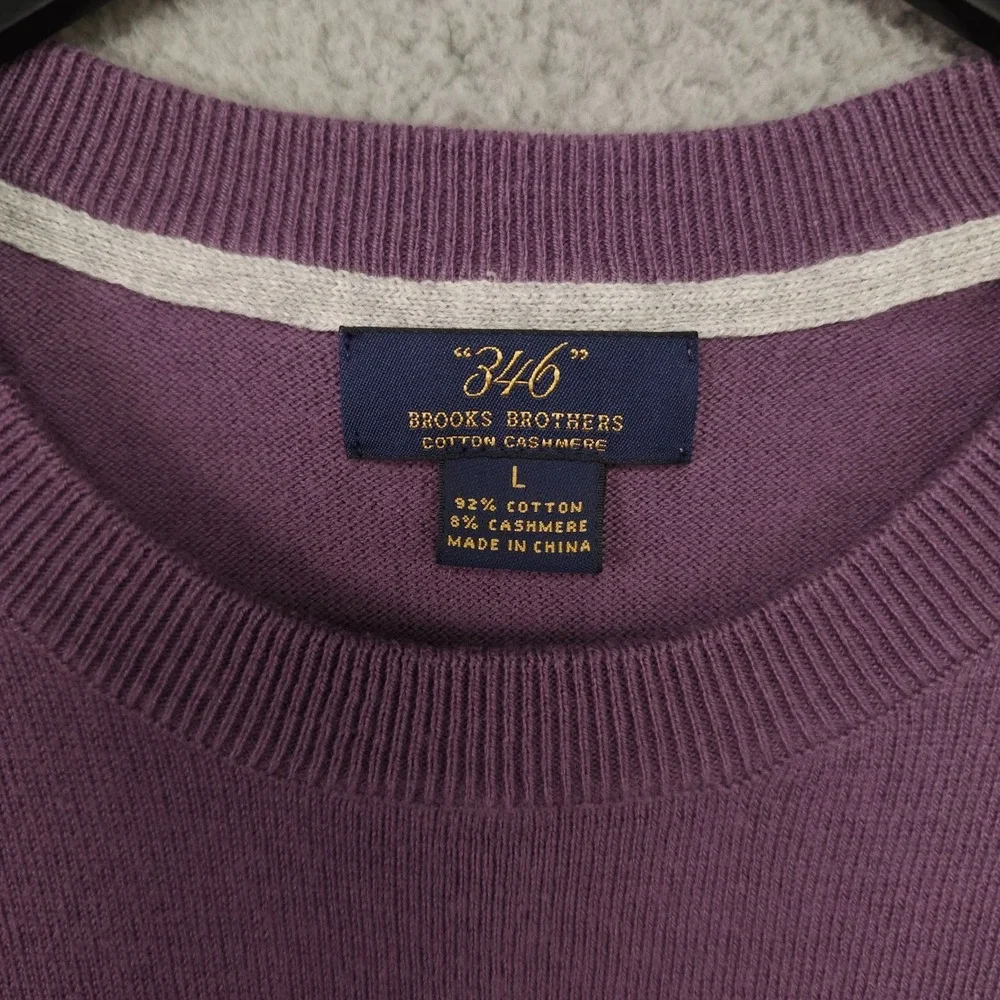 Brooks Brothers 346 Sweater Mens Large Purple Cashmere Cotton Crew Neck Pullover